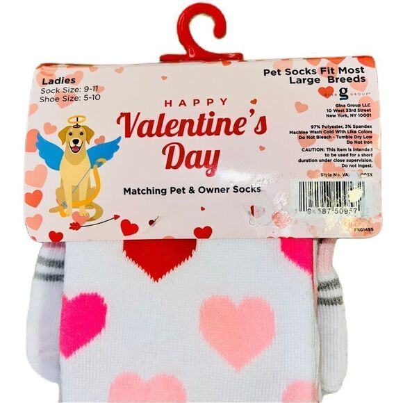 Valentine’s Day Pink & Red Heart Matching Dog & Owner Sock Set for Large Breeds - Picture 5 of 9